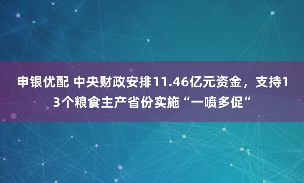 申银优配 中央财政安排11.46亿元资金，支持13个粮食主产省份实施“一喷多促”